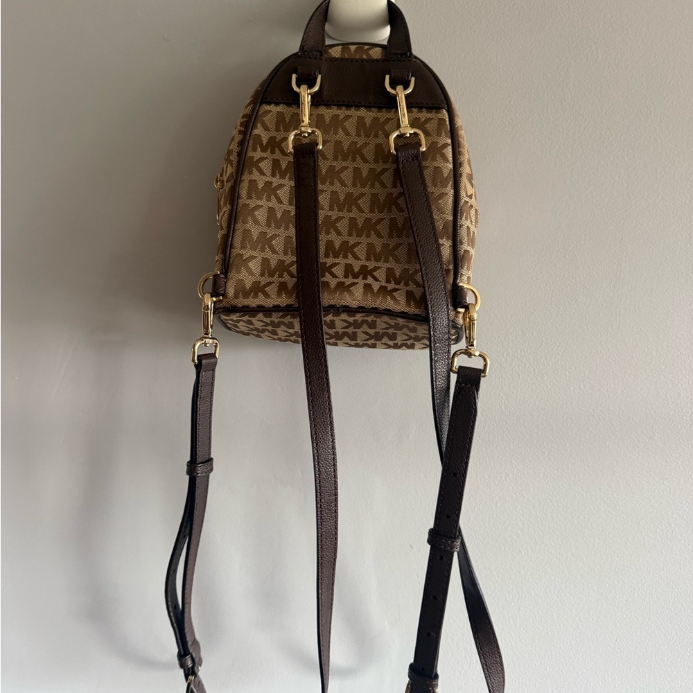Michael Kors Signature Mini Backpack Brown MK Logo - Picture 3 of 8
